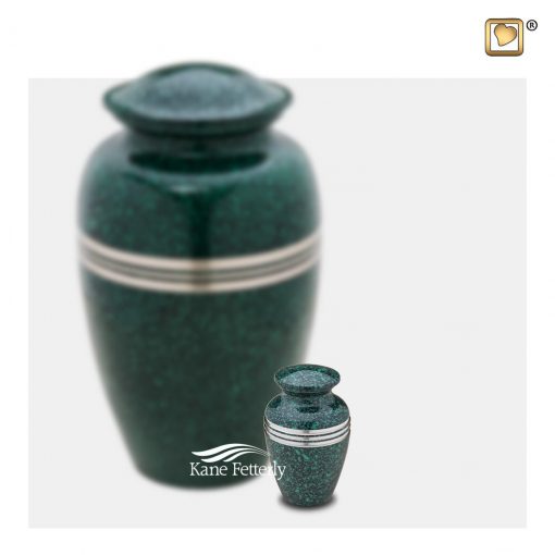 Green miniature urn shown with full-size urn