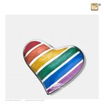 Heart keepsake urn with engraved and enamelled rainbow bands