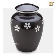 Urn with flowers featuring a glossy dark blue-grey finish
