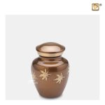 Brown miniature urn with gold leaves