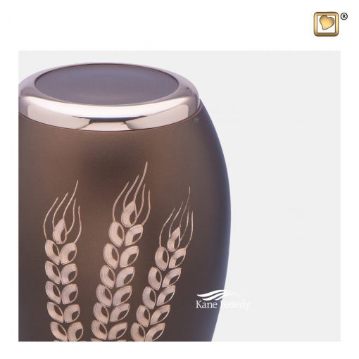 Brass urn with wheat motif