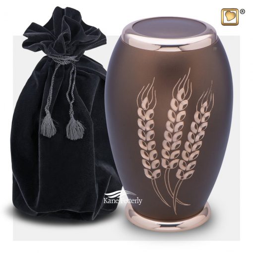 Brass urn with wheat motif