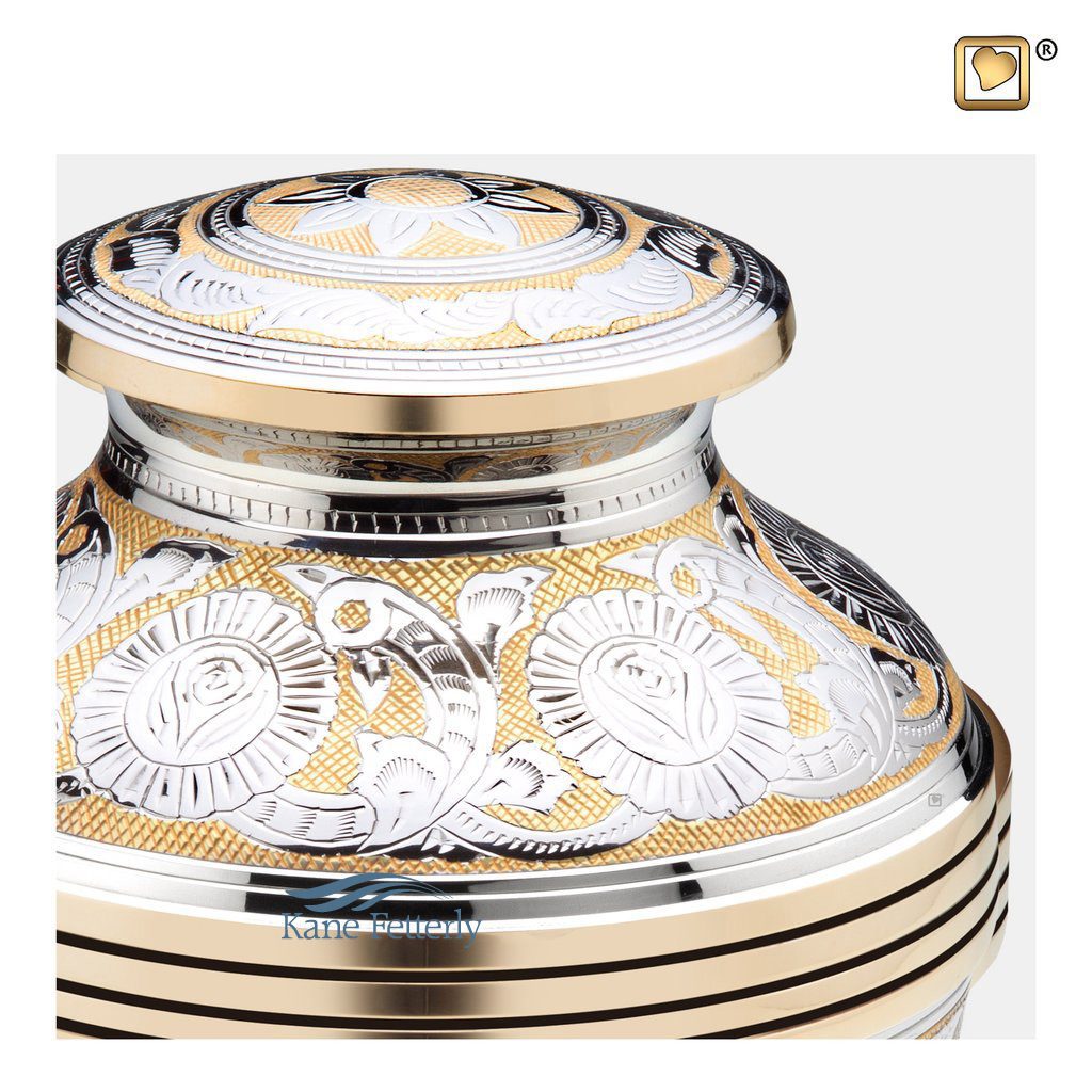 Brass Urn with Silver & Gold Flowers Montreal Funeral Urns