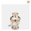 Brass miniature urn with silver and gold engraved floral motifs