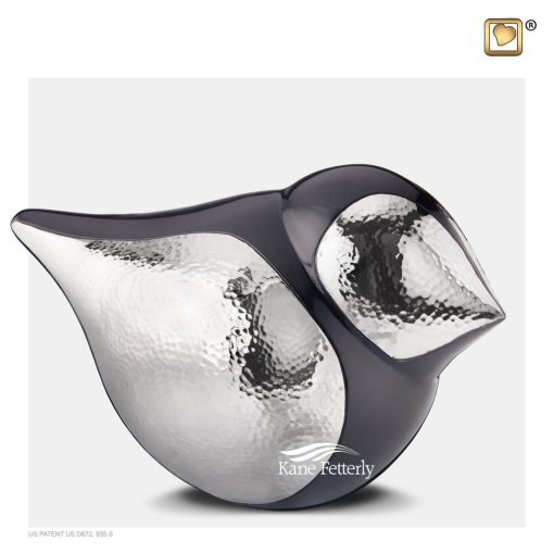 Black and silver bird urn