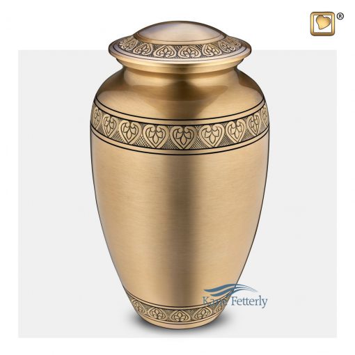 Gold brass urn with hearts