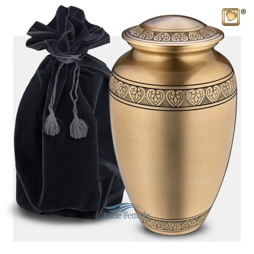 Brass gold urn with velvet bag