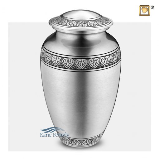 Silver brass urn with hearts
