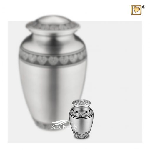 Silver miniature urn shown with full-size urn
