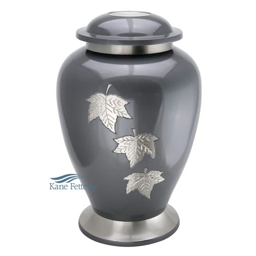 Grey urn with silver leafs