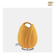Tulip-shaped miniature urn with a yellow finish and polished silver accents