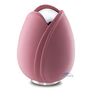 Tulip-shaped urn with a pink finish and polished silver accents.