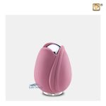 Tulip-shaped miniature urn with a pink finish and polished silver accents