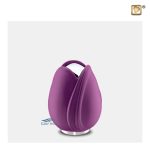 Tulip-shaped miniature urn with a violet finish and polished silver accents