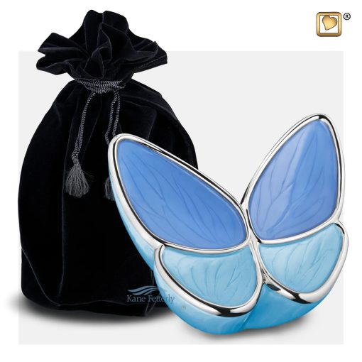 butterfly-shaped medium-sized urn shown with velvet bag