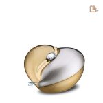 Brass heart-shaped miniature urn with crystal and a polished gold and brushed pewter finish.