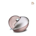 Brass heart-shaped miniature urn with crystal and a polished rose gold and brushed pewter finish.