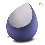 Teardrop-shaped urn with a blue and pewter brushed finish.