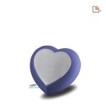 Urne miniature en acier inoxidable et alliage en forme de coeur avec une finition bicolore en bleu mat et en étain brossé.