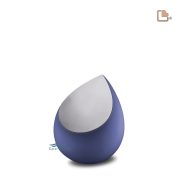 Teardrop-shaped miniature urn with a matte blue and a pewter brushed finish.
