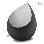 Teardrop-shaped urn with a black and pewter brushed finish