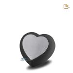Urne miniature en forme de coeur avec une finition bicolore en noir mat et en étain brossé.
