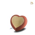Heart-shaped miniature urn with a matte terracotta and a gold brushed finish.
