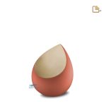 Teardrop-shaped miniature urn with a matte terracotta and gold brushed finish