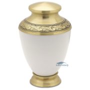 Metal alloy urn with an ivory finish and brushed gold accents.