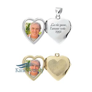 Locket with photo, engraving of text or fingerprint