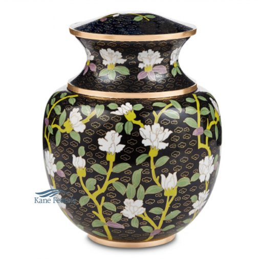 Floral black cloisonné urn